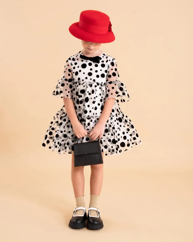 MiMiSol FW24 FLOCK POLKA-DOT ORGANZA DRESS in Cream Everyday wear unclassified dresses