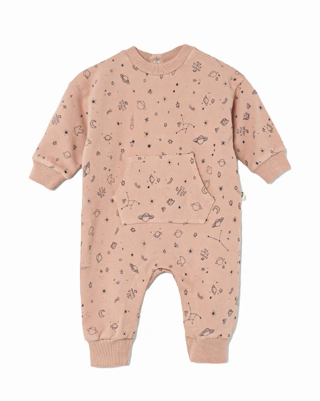 MY LITTLE COZMO "MANIFESTO n°1" Baby Cozmo Plush Jumpsuit Onesie in Burnt Pink Striped unclassified dresses