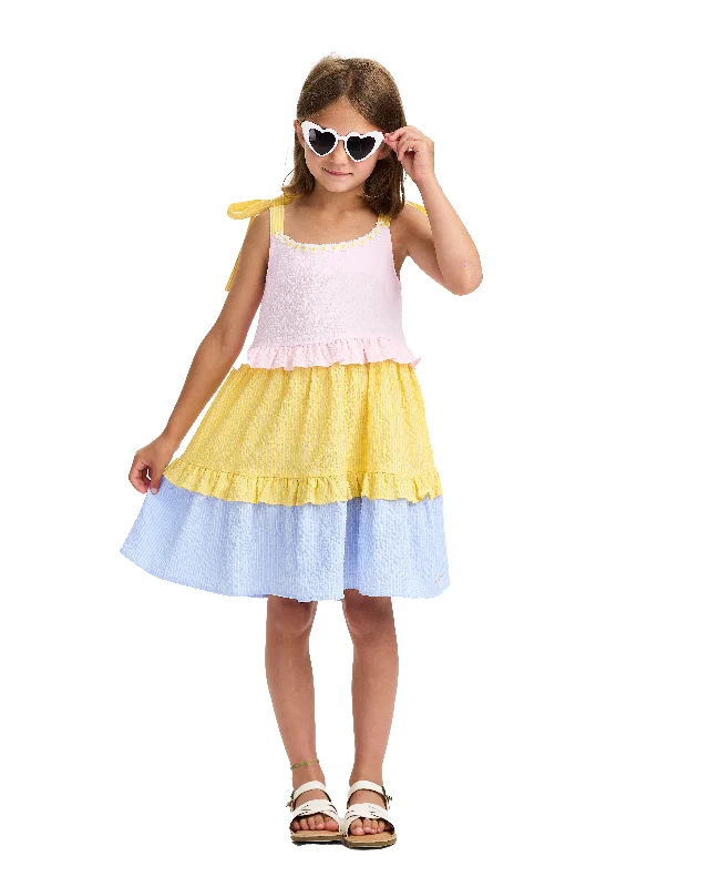 NICOLE MILLER GIRLS SS24 Tri-Color Tiered Dress Bright color unclassified dresses