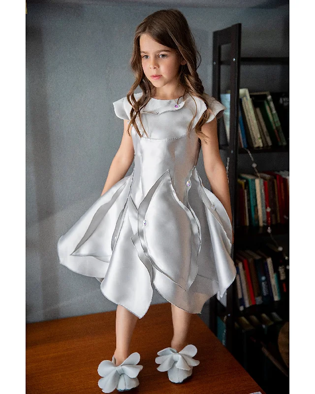 NIKOLIA "Beautiful Madness" Divine Taffeta Petal Dress in Silver Backless unclassified dresses