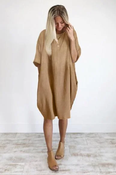 Nude Oversized Premium Linen Ovoid Dress Casual unclassified dresses