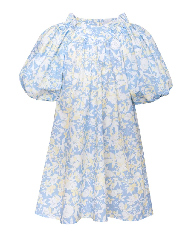 PAADE MODE "RETURN TO NATURE" Cotton Puff Sleeve Dress Anemone in Blue Ruched unclassified dresses