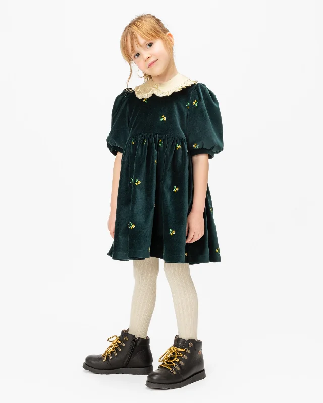 PAADE MODE "WINTER MEADOW" Cotton Velvet Dress with Removable Collar in Emerald Short unclassified dresses