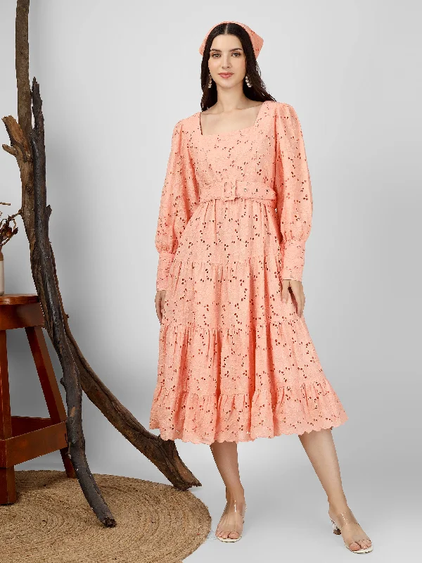 Peach Embroidered Cotton Schiffli Dress Petite unclassified dresses