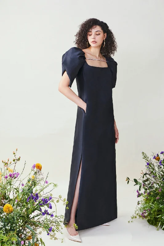 Petal sleeves A line taffeta gown Spring unclassified dresses