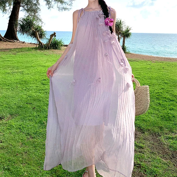 Pleated Petal Feather Seaside Holiday Purple Dress Party unclassified dresses