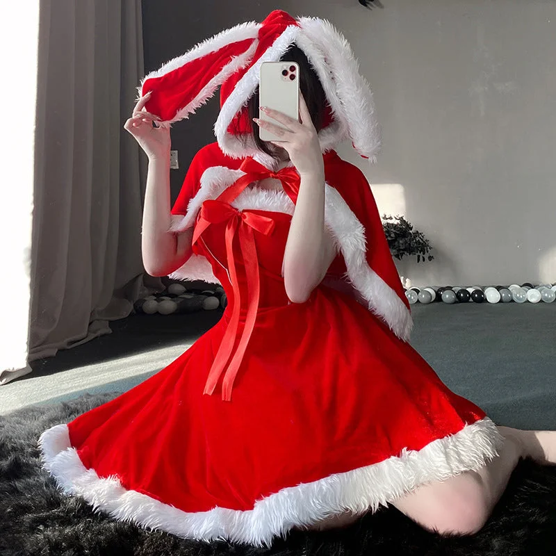 Plush Velvet Bunny Ears Cape Christmas Dress Graduation unclassified dresses