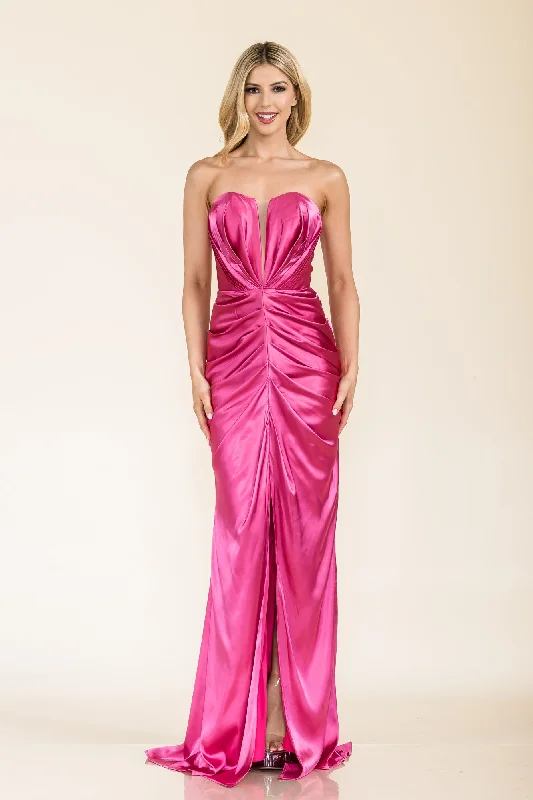 Prima Dress -SA502422 Fitted Ruched Satin Prom Dress Bold pattern unclassified dresses