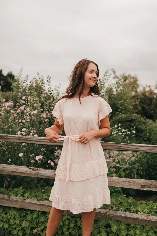 Quinn Pleated Dot Dress in Peach Long sleeve unclassified dresses