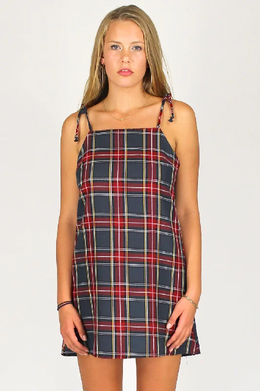 Ribbon Square Neck Dress - Tartan Casual unclassified dresses