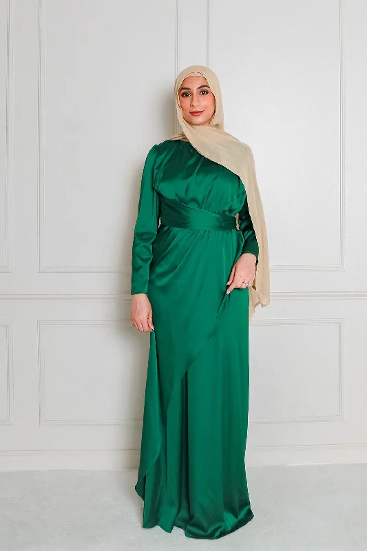 Sarai Layer Satin Dress- Hunter Green Knitted unclassified dresses