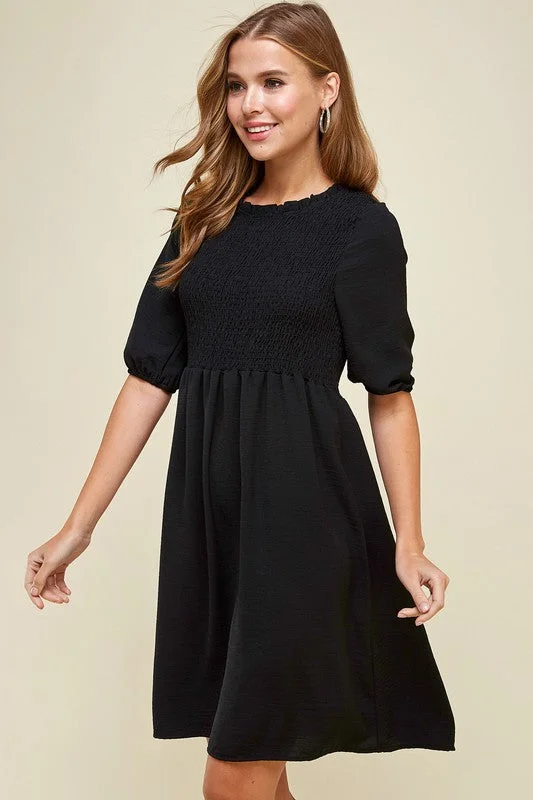 Sasha Smocked Dress in Black Discounted unclassified dresses