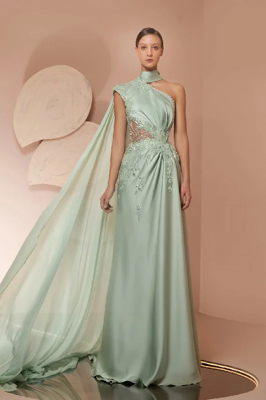 Satin dress with embroidery and muslin scarf Pastel unclassified dresses