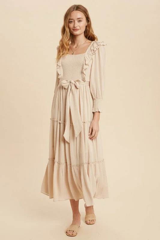 Savanah Ruffle Summer Dress in Sand Knitted unclassified dresses