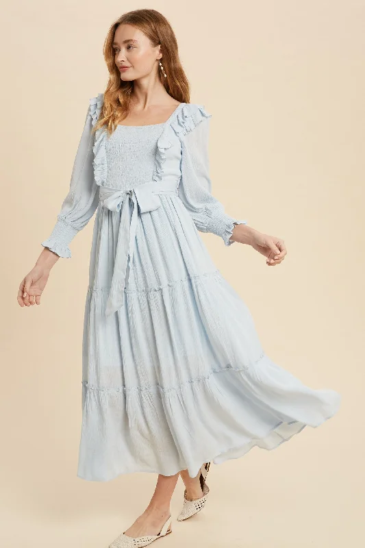 Savanah Ruffle Summer Dress in Sky Blue Beaded unclassified dresses