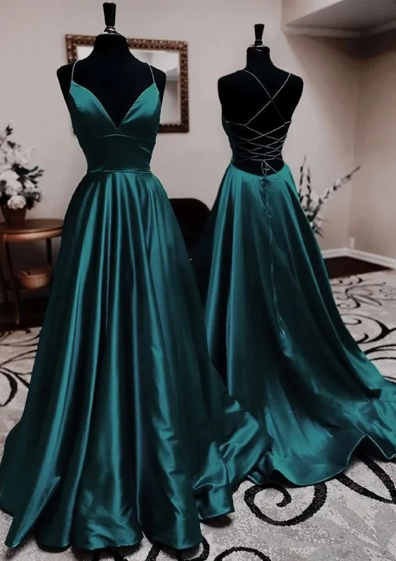 Sexy A Line Dark Green Satin Backless Prom Dresses 21th Birthday Outfit Chiffon unclassified dresses