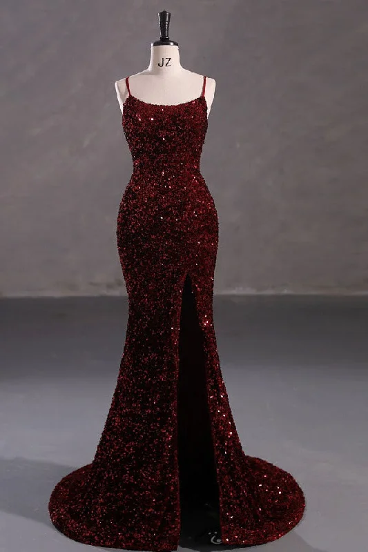 Slim Burgundy Shimmery Open Back Formal Prom Evening Dress Dark color unclassified dresses