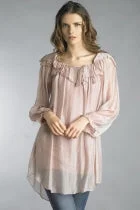 Soft Mauve Silk Tunic Top or Dress with Ruffled Neckline Knitted unclassified dresses