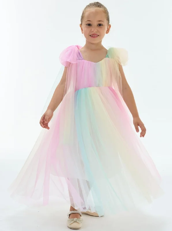 Lily Adjustable Strap Girl Dress in Rainbow Tulle unclassified dresses