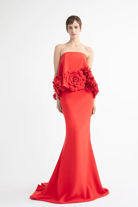 Strapless mermaid gown with flowers Backless unclassified dresses