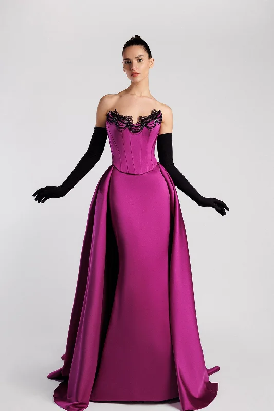 Strapless satin dress with gloves Lace unclassified dresses