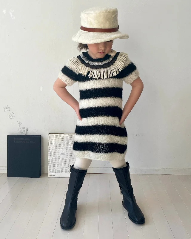 TAGO AW2024 Knitted Fringe Striped Mohair Dress Bright color unclassified dresses