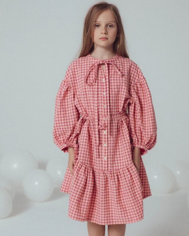 UNLABEL SS24 Neve 3/4th Sleeve Dress in Purple Check Pastel unclassified dresses