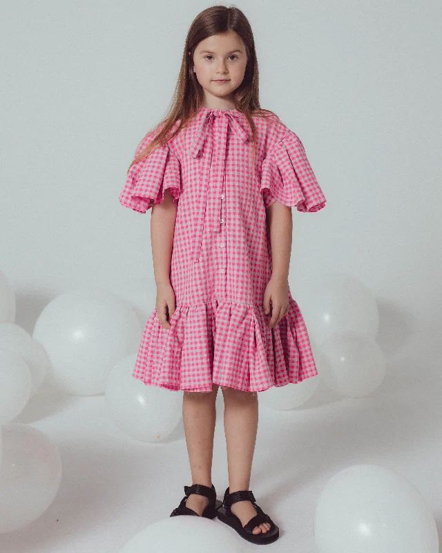 UNLABEL SS24 Pearl Dress in Pink and Grey Checks Date night unclassified dresses