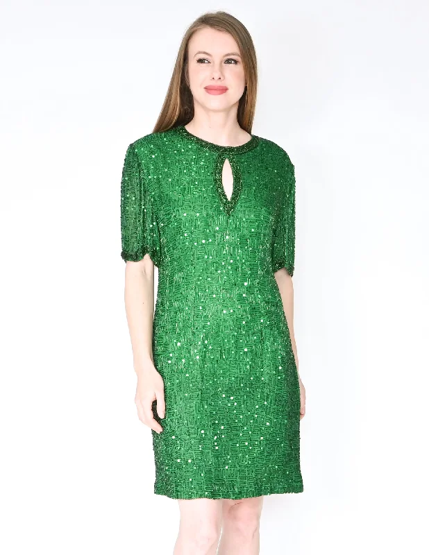 VINTAGE LAWRENCE KAZAR Green Beaded Silk Dress Travel unclassified dresses