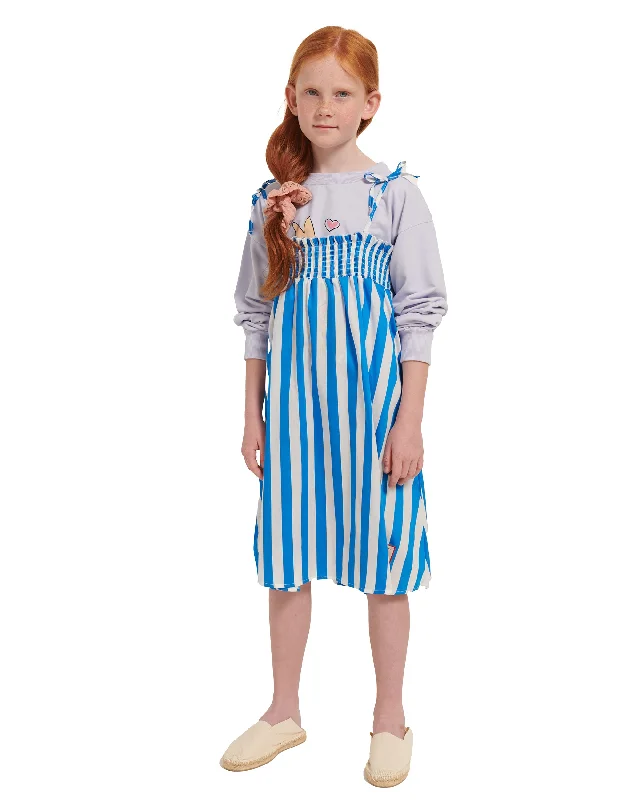 WEEKEND HOUSE KIDS "Things I Like" SMOKED SLEEVELESS BLUE STRIPES DRESS High-low unclassified dresses