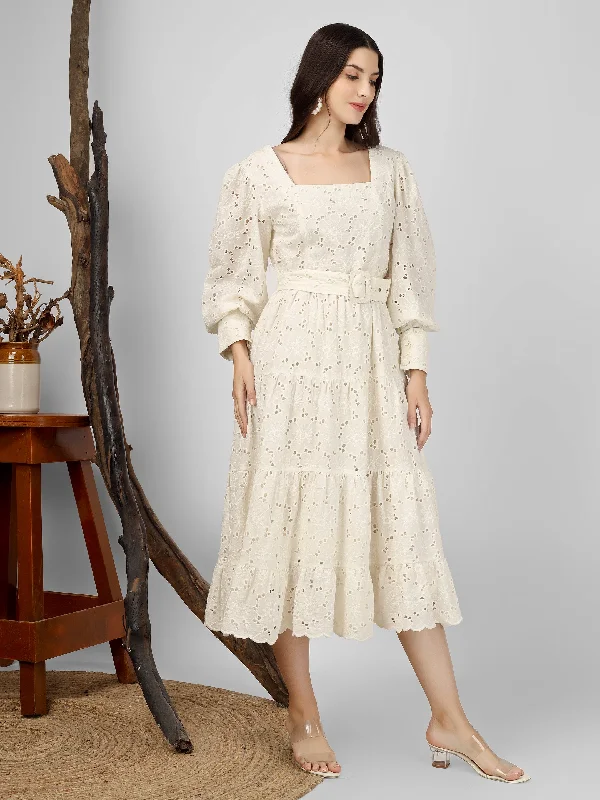 White Embroidered Cotton Schiffli Dress Graduation unclassified dresses