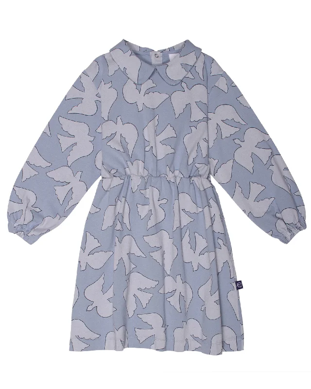 WYNKEN FW24 CLOUD DRESS in Grey Birds Satin unclassified dresses