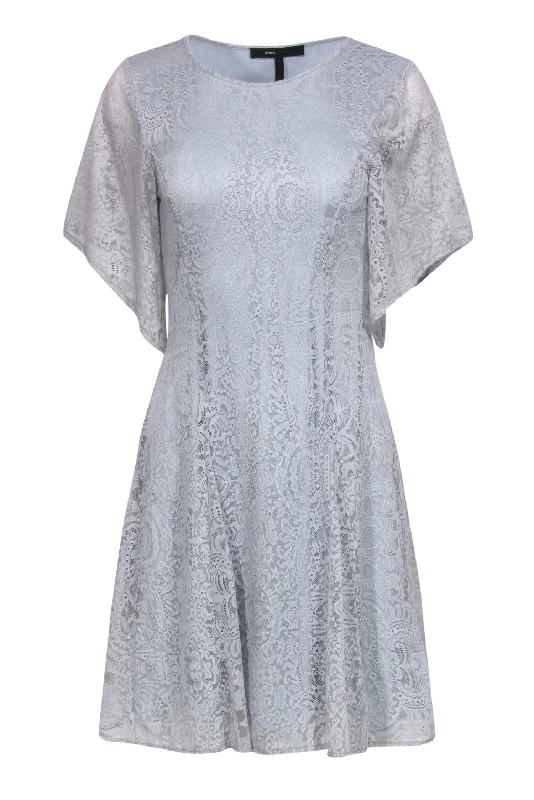 BCBG Max Azria - Icy Blue Lace Flounce Sleeve A-Line Dress Sz XS Lace Dress Fit