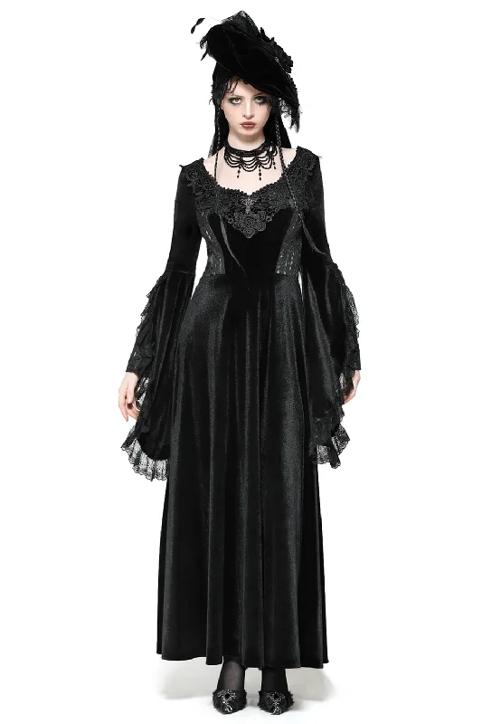 Gothic Black Velvet Lace-Up Renaissance Dress Vintage Lace Dress