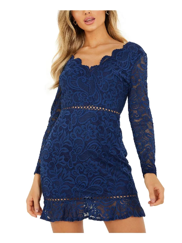 QUIZ Womens Lace Long Sleeve V Neck Short Party Body Con Dress Lace Dress for Weddings