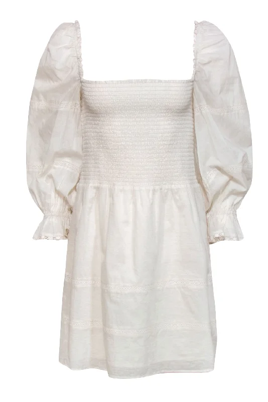 Reformation - Cream Puff Sleeve Fit & Flare Dress w/ Lace Trim Sz 8 Lace Dress Twirl