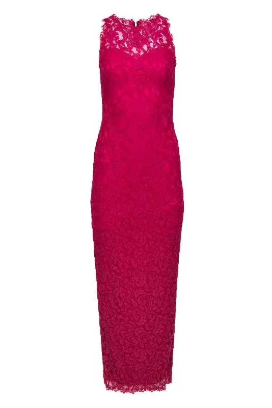 Tadashi Shoji - Hot Pink Sleeveless Lace Column Gown Sz 2 Lace Dress Lace