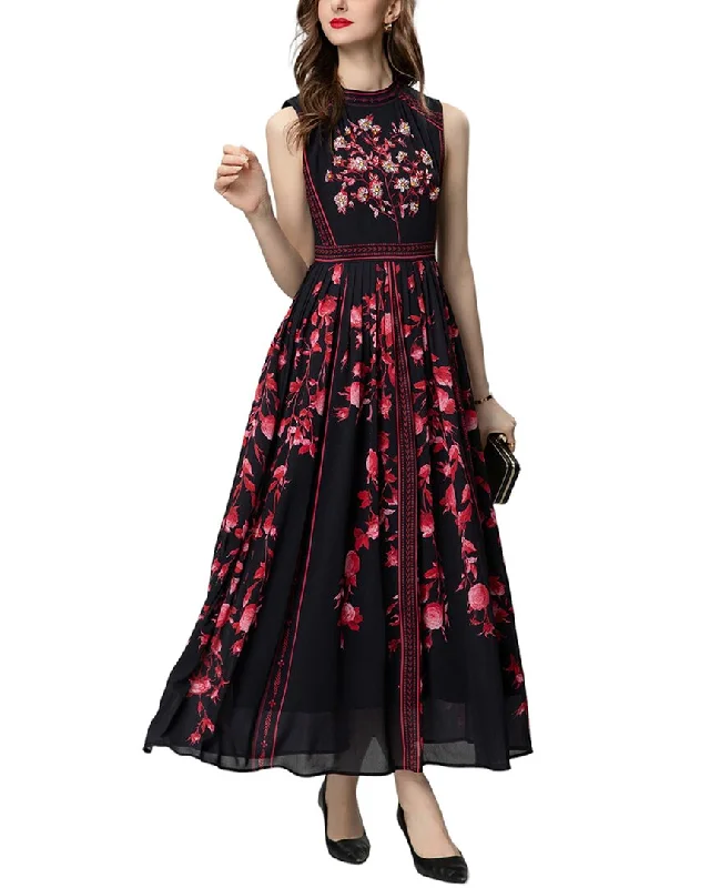 BURRYCO Maxi Dress Pleated Floral Maxi