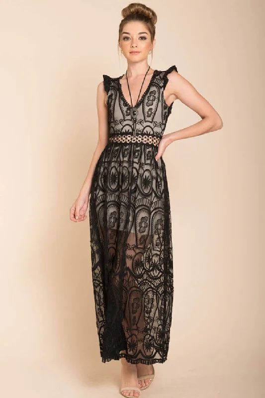 London Bohemian Glamour Maxi Dress Black Soft Flow Maxi