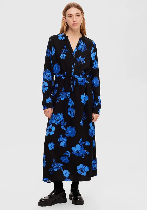 Selected Femme Katrina Floral Print Maxi Dress, Blue & Black Summer Maxi Skirt