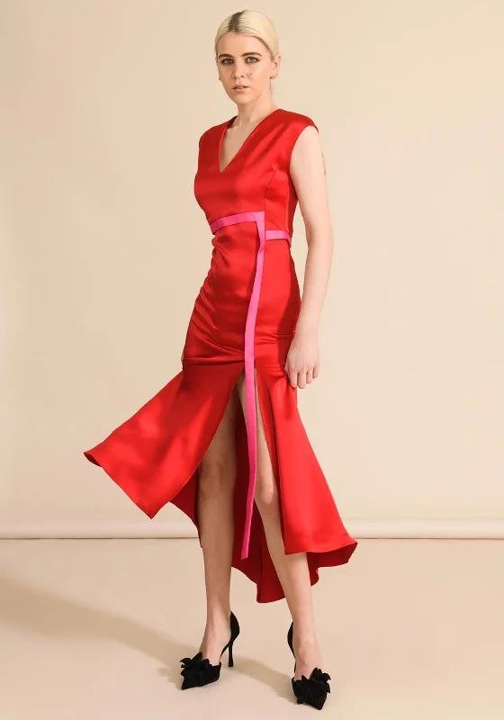 Caroline Kilkenny Max Satin Maxi Dress, Red Summer Floral Maxi