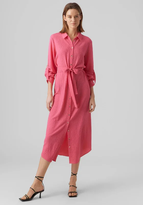 Vero Moda Cate Shirt Maxi Dress, Fuchsia Lace Detail Maxi