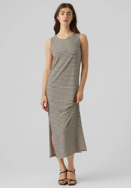 Vero Moda Fiona Strip Print Maxi Dress, Ibiza Black & Birch Colorful Maxi Skirt