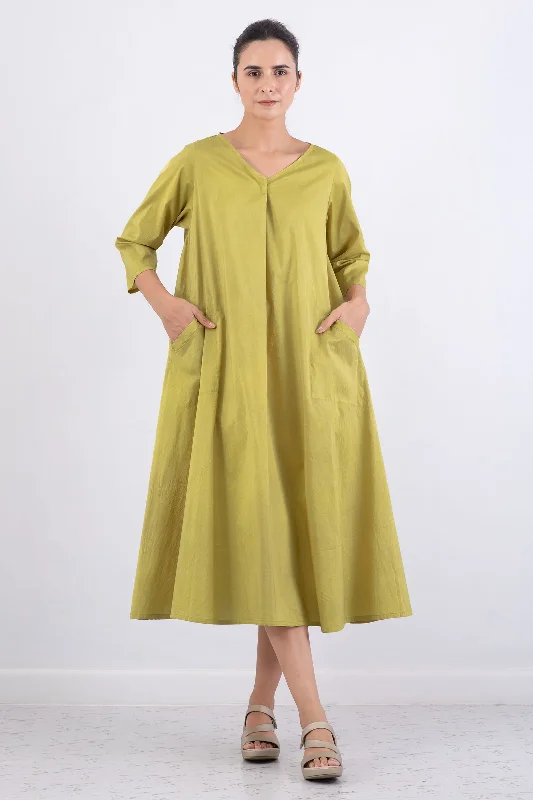 DYED COTTON SILK HEAVY VOILE WAVY V-NECK MAXI WITH SLEEVES - dh1441-cha - Midi Skirt Trend