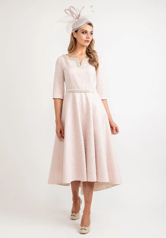 Gabriela Sanchez Pearl & Diamante Neckline Jacquard Midi Dress, Rose Vintage Printed Skirt