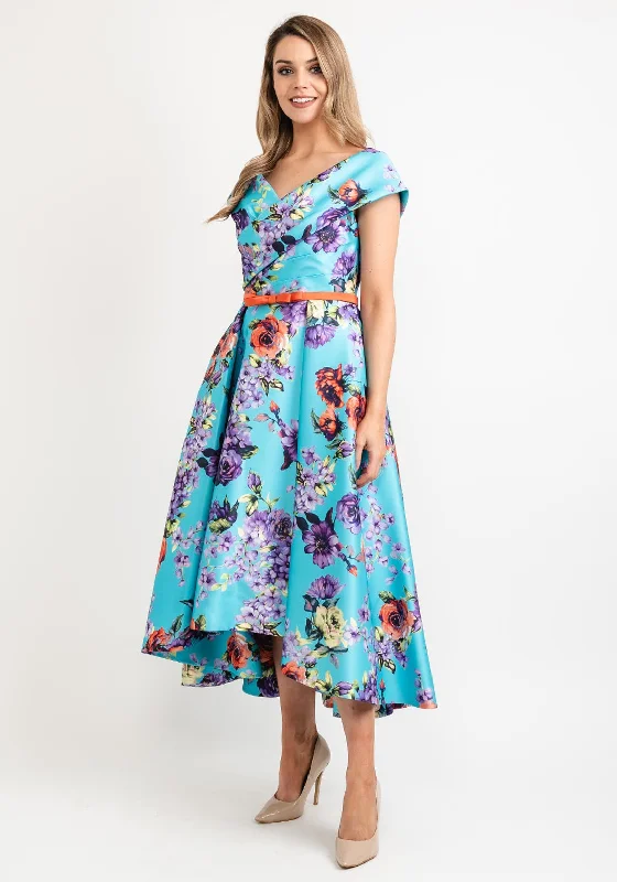 Gabriela Sanchez Vibrant Floral Midi Dress, Turquoise Multi Slim Fit Midi