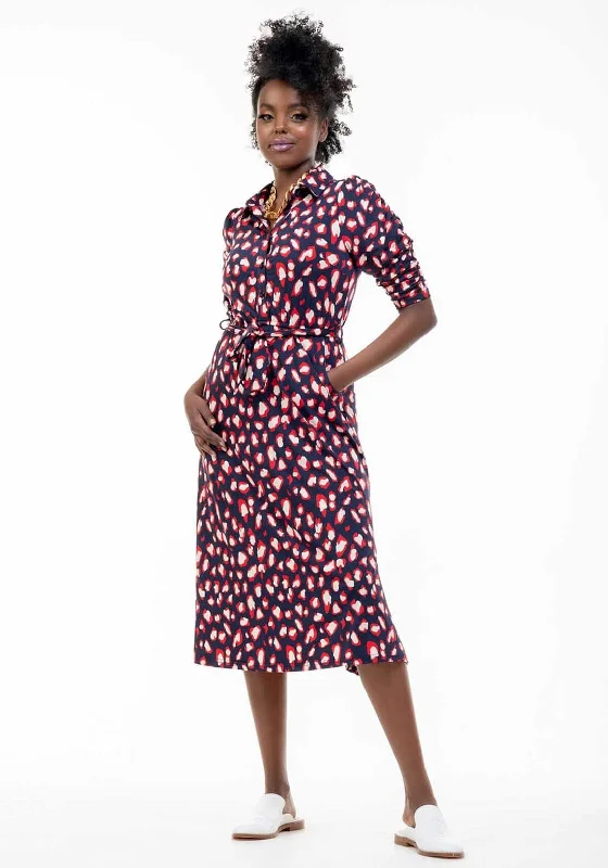 Jolie Moi Calla Printed Midi Shirt Dress, Navy Multi Printed Satin Midi