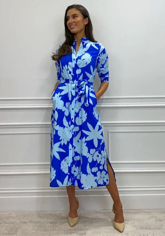 Kate & Pippa Capri Midi Shirt Dress, Blue Print Fashion Midi Skirt