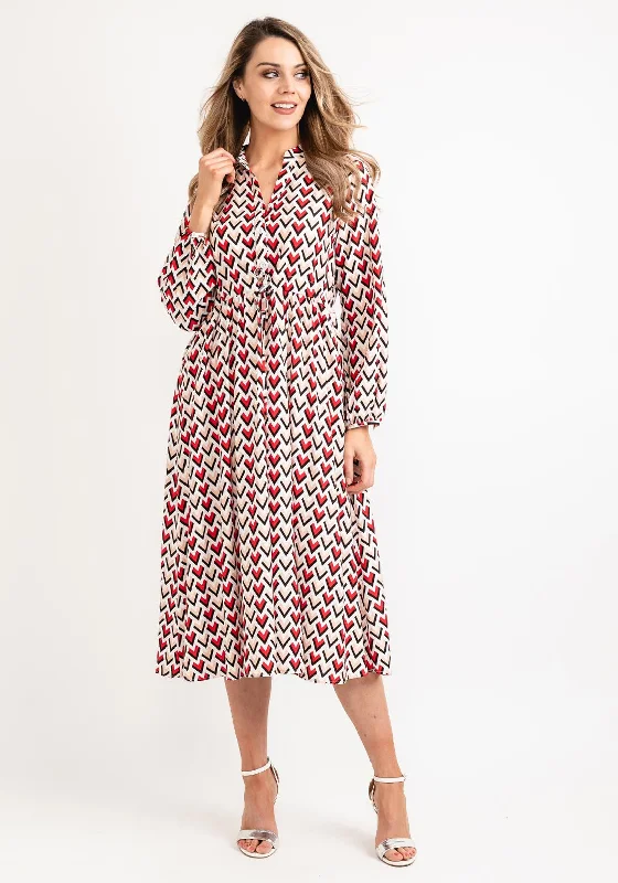 Seventy1 Arrow Print Midi Dress, Red Lace-up Midi Skirt