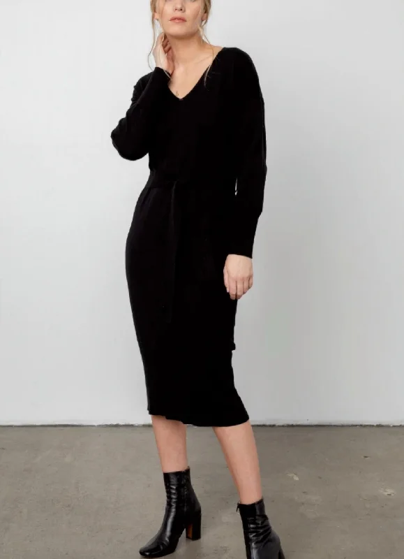 Margot Sweater Dress In Black High Neck Knit Dress